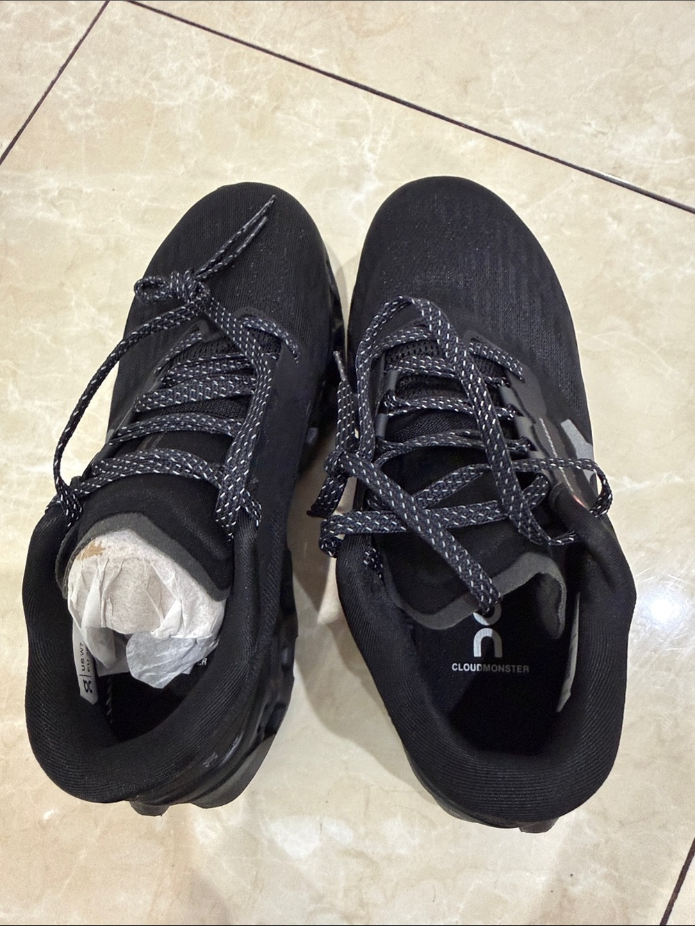 On Running Cloudmonster Men's Black Running Sneakers with Reflective Laces